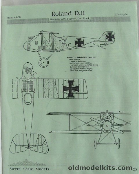 Sierra 1/48 Roland D-II (DII) - German WWI Fighter 'The Shark' - Bagged, 48-08 plastic model kit